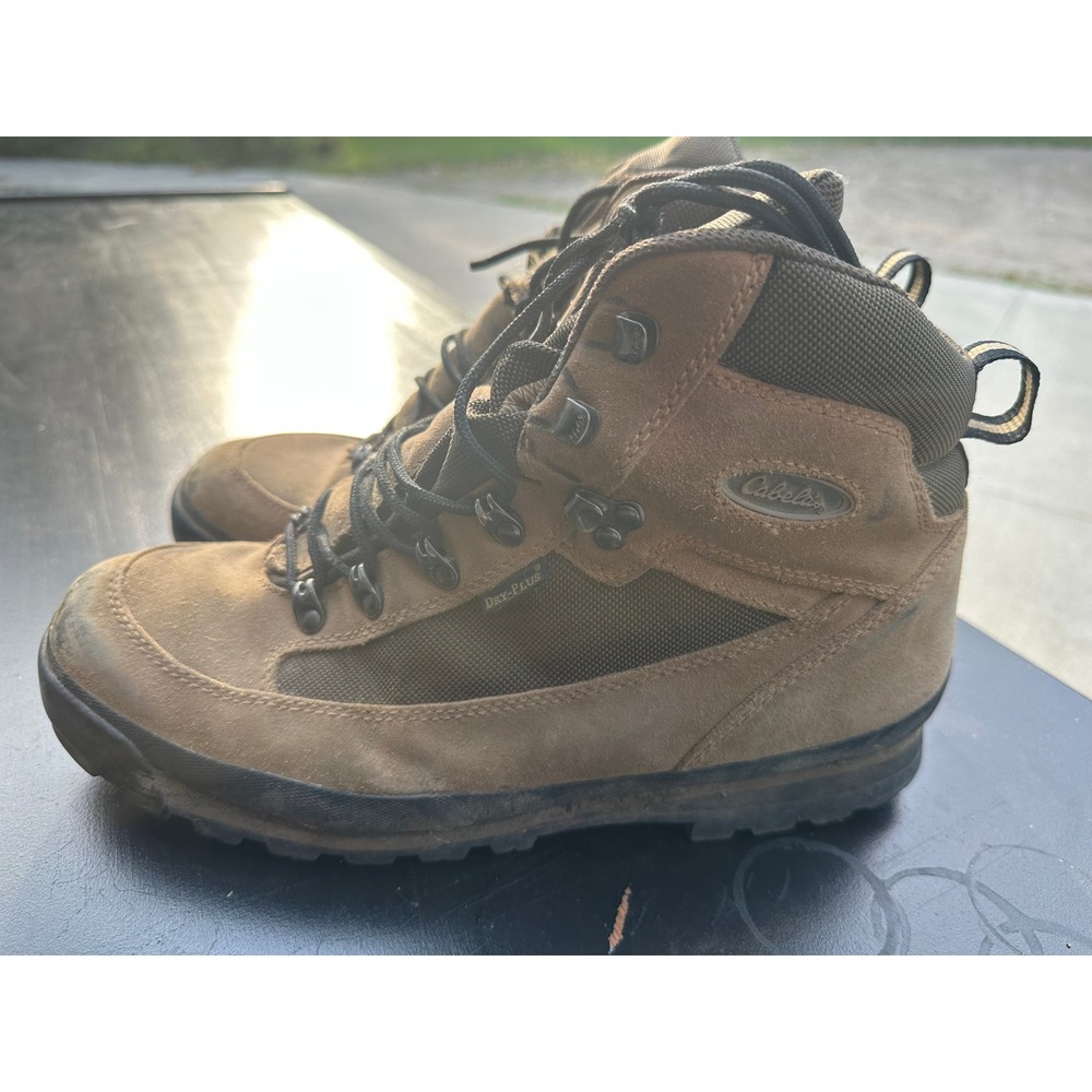 Cabelas Dry-Plus Mens Hiking Boots Tan Brown Suede Mid Top Hunting 12 D 81-2860